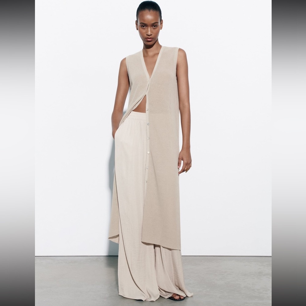 Zara Flowy Wide Leg Palazzo Pants in Soft Satin Gold Sz XL NWT